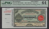 Banco Nacional Ultramarino, Mozambique, printers archival specimen 1000 Reis, 1 March 1909, serial number range...