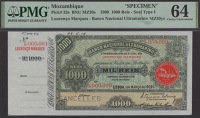 Banco Nacional Ultramarino, Mozambique, printers archival specimen 1000 Reis, 1 March 1909, serial number range...