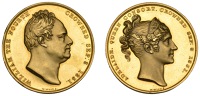 Coronation of William IV and Queen Adelaide, 1831, a gold medal by W. Wyon, bust right, rev. bust of Queen Adelaide...
