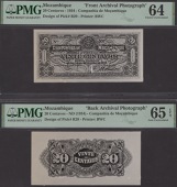 Companhia de Mocambique, obverse and reverse archival photographs showing designs for 20 Centavos, 16 September...