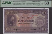 Banco Nacional Ultramarino, Portuguese Guinea, specimen 100 Escudos, 20 November 1958, serial number B000000,...