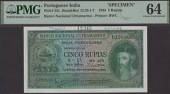 Banco Nacional Ultramarino, Portuguese India, printers archival specimen 5 Rupias, 29 November 1945, serial number...