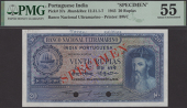 Banco Nacional Ultramarino, Portuguese India, specimen 20 Rupias, 29 November 1945, no serial number, Francisco Jose...