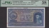 Banco Nacional Ultramarino, Portuguese India, printers archival specimen 20 Rupias, 29 November 1945, serial number...