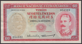 Banco Nacional Ultramarino, Timor, 60 Escudos, 2 January 1959, serial number 054322, Luis Pereira Coutinho...