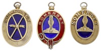 Somerset: Three silver Masonic jewels, two for Senior Warden and one for Master of Ceremonies, all of oval locket...