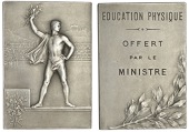 FRANCE, Olympic Games, Paris, 1900, a silver-plated bronze plaque by F.-C.-V. de Vernon, male athlete on podium,...