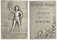 FRANCE, Olympic Games, Paris, 1900, a silver-plated bronze plaque by F.-C.-V. de Vernon, male athlete on podium,...