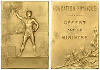 FRANCE, Olympic Games, Paris, 1900, a gilt-bronze plaque by F.-C.-V. de Vernon, male athlete on podium, holding...