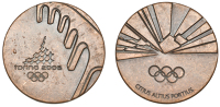 ITALY, Winter Olympic Games, Turin, 2006, a bronze Participant’s medal, unsigned, stylised bridge, rev. rays over...