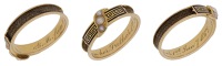 A mid 19th century hairwork, enamel and half-pearl memorial ring, the band of plaited hairwork between raised...