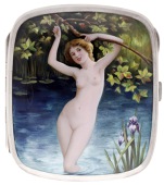 A German silver cigarette case, circa 1910, of  bowed rectangular form with rounded corners, the front with...