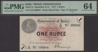 Government of India, 1 Rupee, 1917, serial number S/43 309904, Denning signature, in PMG holder 64, choice...