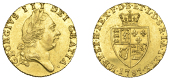 George III (1760-1820), Pre-1816 issues, Half-Guinea, 1787, fifth bust right, rev. crowned, spade-shaped shield of...