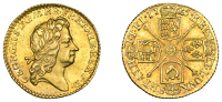 George I (1714-1727), Half-Guinea, 1725, second bust right, rev. crowned cruciform busts (EGC 546; MCE 274; S 3637)....