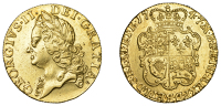 George II (1727-1760), Guinea, 1747, old head left with stop before laurel leaves, rev. crowned shield of arms...