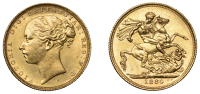 Australia, Victoria, Sovereign, 1880s, St. George rev., Sydney (Hill 117B; S 3858A). Lightly clouded with prooflike...