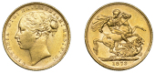 Victoria (1837-1901), Sovereign, 1873, St. George rev. (Bentley 308, this coin; Hill 86; S 3856A). Lustrous, some...