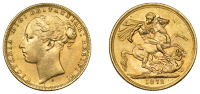 Australia, Victoria, Sovereign, 1872s, St. George rev., Sydney (Hill 111; S 3858A). Some minor digs, otherwise...