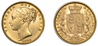 Victoria (1837-1901), Sovereign, 1873, shield rev., die no. 103, date double-struck (Hill 57; S 3853B). Lustrous,...