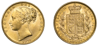 Victoria (1837-1901), Sovereign, 1872, shield rev., no die number (Hill 47; S 3853B). Lustrous, good extremely fine...