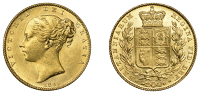 Victoria (1837-1901), Sovereign, 1845, closer 45 in date (Hill 28B; S 3852). Extremely fine, reverse better and...