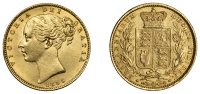Victoria (1837-1901), Sovereign, 1855, ww incuse on truncation (Hill 38; S 3852D). Extremely fine, residual lustre...