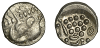 British Iron Age, DUROTRIGES, Uninscribed issues, silver Stater, Cranborne Chase type, disjointed head of Apollo...