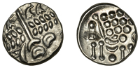 British Iron Age, DUROTRIGES, Uninscribed issues, silver Stater, Cranborne Chase type, disjointed head of Apollo...