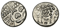 British Iron Age, DUROTRIGES, Uninscribed issues, silver Stater, Cranborne Chase type, disjointed head of Apollo...