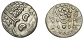 British Iron Age, DUROTRIGES, Uninscribed issues, silver Stater, Cranborne Chase type, disjointed head of Apollo...