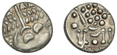 British Iron Age, DUROTRIGES, Uninscribed issues, silver Stater, Cranborne Chase type, disjointed head of Apollo...