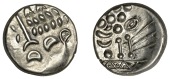 British Iron Age, DUROTRIGES, Uninscribed issues, silver Stater, Cranborne Chase type, disjointed head of Apollo...