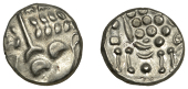 British Iron Age, DUROTRIGES, Uninscribed issues, silver Stater, Cranborne Chase type, disjointed head of Apollo...
