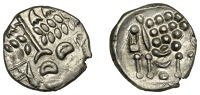 British Iron Age, DUROTRIGES, Uninscribed issues, silver Stater, Cranborne Chase type, disjointed head of Apollo...
