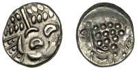 British Iron Age, DUROTRIGES, Uninscribed issues, silver Stater, Cranborne Chase type, disjointed head of Apollo...