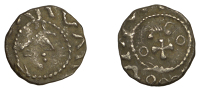 Early Anglo-Saxon Period, Sceatta, Primary series BX, type 26, diademed and draped bust right within beaded circle,...