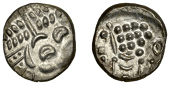 British Iron Age, DUROTRIGES, Uninscribed issues, silver Stater, Cranborne Chase type, disjointed head of Apollo...