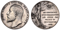 Fourteenth Conference of the Interparliamentary Union, 1906, a matt silvered bronze medal by A.G.Wyon, head of...