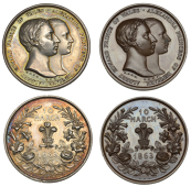 Marriage of the Prince of Wales and Princess Alexandra, 1863, medals (2) by L.C. Wyon after Hunt & Roskell, in...