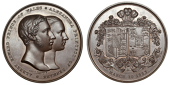 Marriage of the Prince of Wales and Princess Alexandra, 1863, a bronze medal by L.C. Wyon after Hunt & Roskell,...