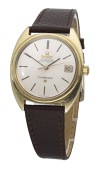 Omega. A gold plated tonneau-form automatic wristwatch with date, Constellation, Ref. 168.017, circa...