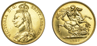 Victoria (1837-1901), Two-Pounds, 1887 (Hill T23; S 3865). Lightly polished, otherwise good very fine	 £1,200-£1,500