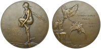 FRANCE, Aviation, 1920 [struck 1926], an Art Déco bronze medal by P.-M. Dammann, female figure standing left on a...