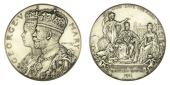 ENGLAND, George V, Coronation, 1911, a large silver medal by F. Bowcher for Spink & Son, conjoined crowned busts of...