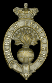 1st Durham (Fusiliers) Militia Other Ranks Glengarry Badge.
A good and scarce Victorian die-struck plated example...
