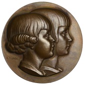 FRANCE, Portraits d’Enfants, 1937, a uniface bronze medal by P. Turin, conjoined heads of boy and girl right, edge...
