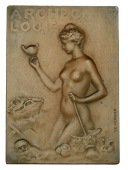 FRANCE, Archéologie, 1902, an Art Nouveau large uniface cast bronze plaque by S.-E. Vernier, naked young woman...