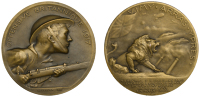 FRANCE/ENGLAND, Offensive Britannique, 1917 [struck 1921], a bronze medal by S.-E. Vernier, helmeted British soldier...
