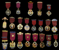 Masonic interest: Royal Masonic Benevolent Institution: festival stewards’ enamelled  jewels, 1910, 1911, 1920,...
